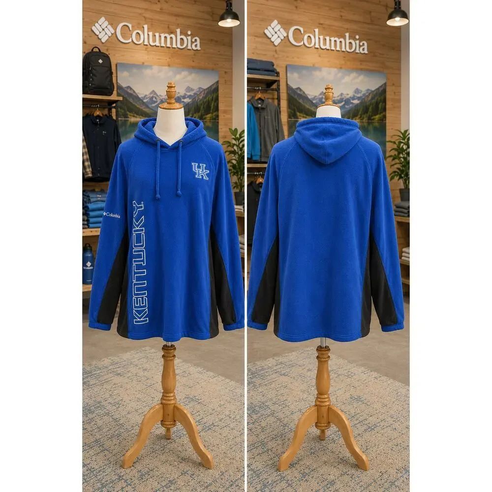 Vintage Columbia Kentucky Wildcats Fleece Hoodie XXL Blue Pullover